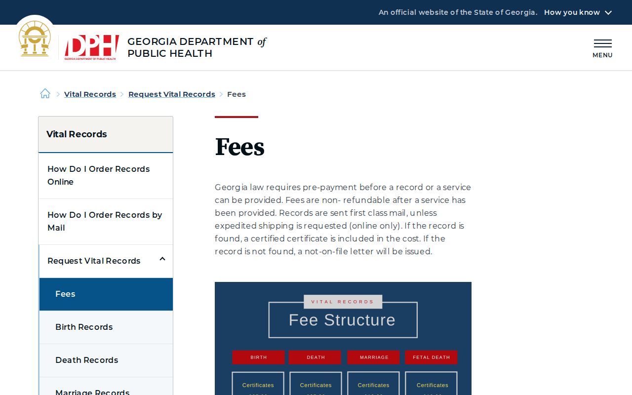 Duluth previous residents Georgia vital record fees