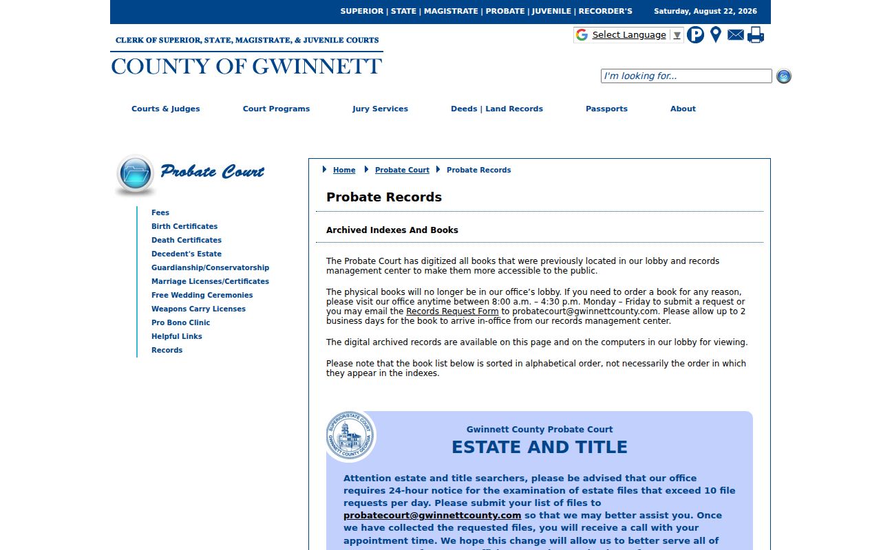 Gwinnett Probate Court records page for identifying heirs connected to Duluth