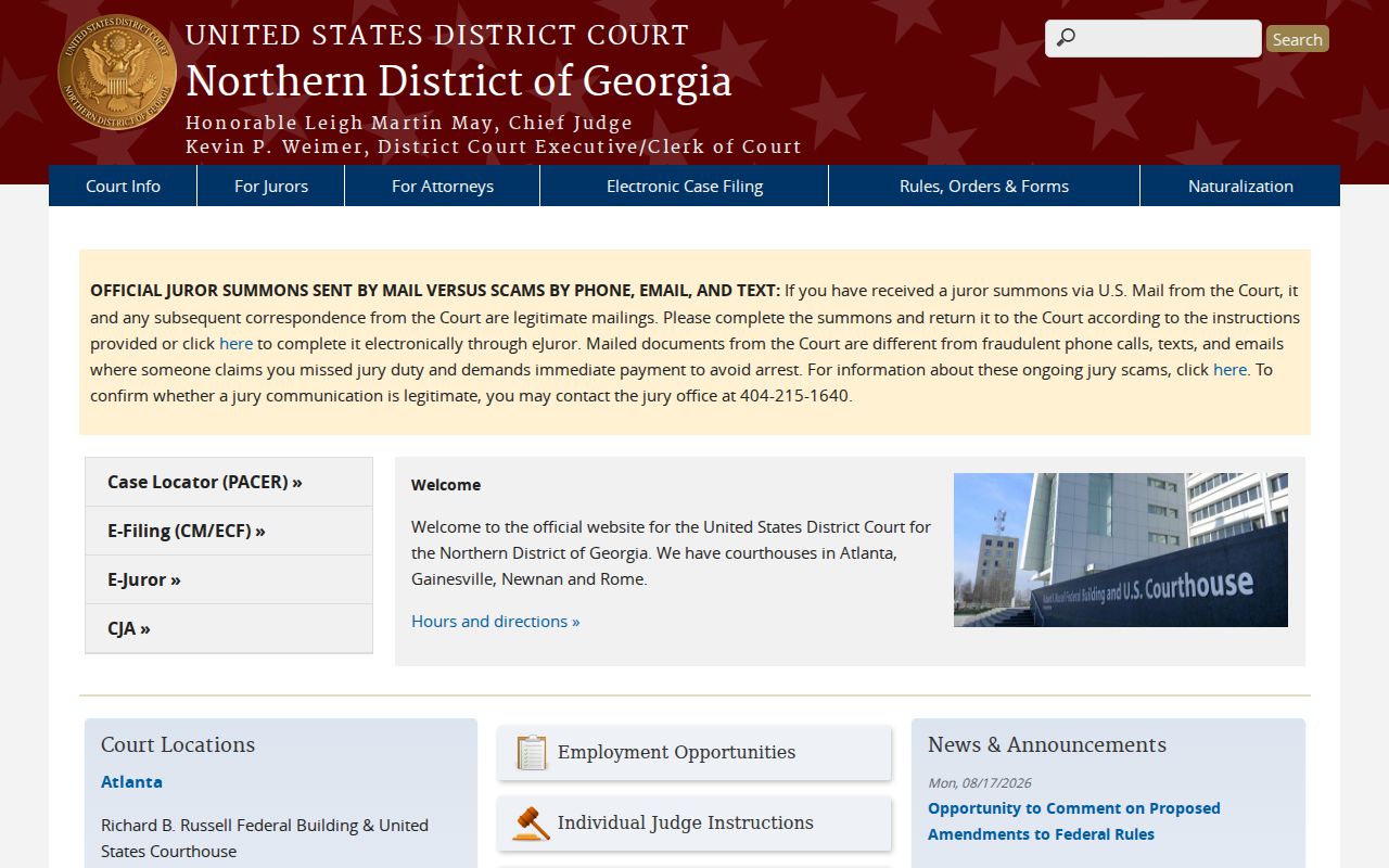Northern District of Georgia official court website for Duluth federal cases