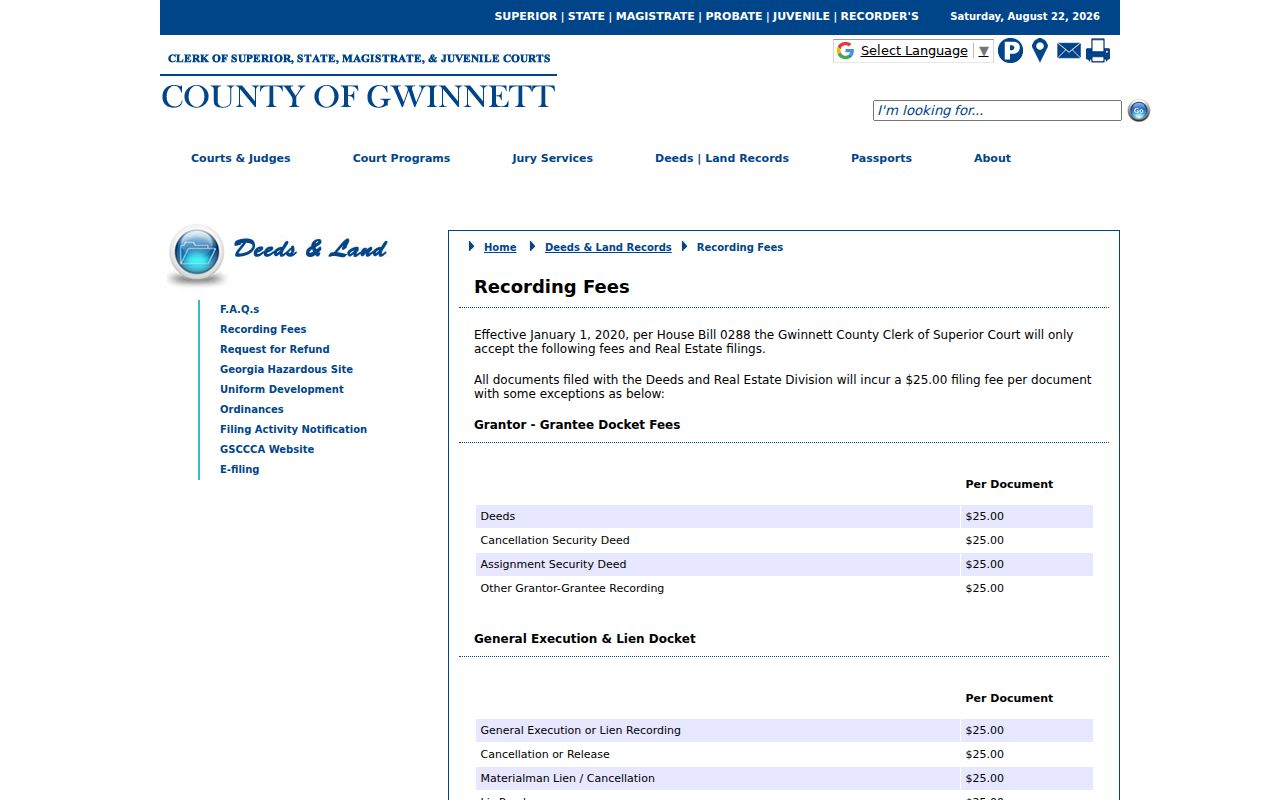 Gwinnett deed fee schedule